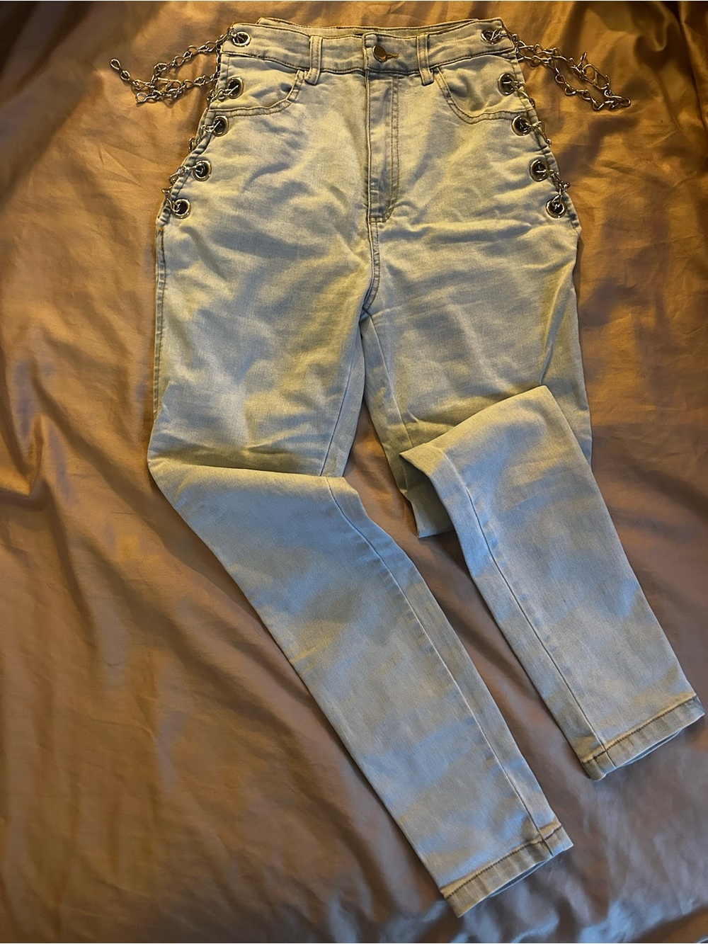 RehabLab Light Blue Lace-Up Chain High-Waist Women’s Jeans